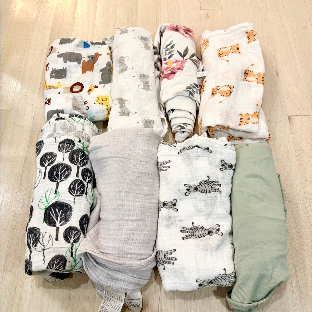 Assorted Baby Swaddle Blankets - bundle of 8